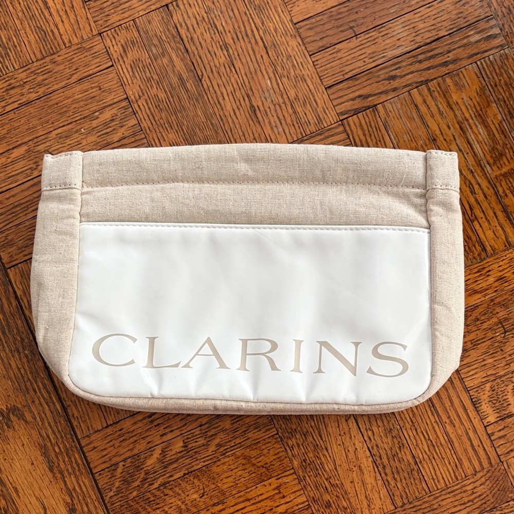 Clarins Elegant Beige and White Pouch